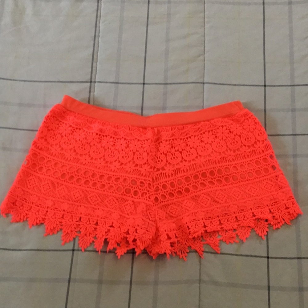 Neon pink crochet boho shorts